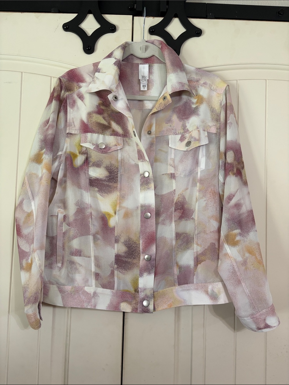 Wynne Layers Womens Floral Watercolor Button-Down Sheer Top Jacket Size M